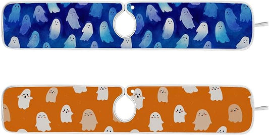 2 PCS Kitchen Sink Splash Guard 30 Inch Faucet Mat for Kitchen Sink Bathroom Sink Faucet Absorbing Drip Drain Mat Pad Microfiber Soft Washable Halloween Orange Blue Ghosts