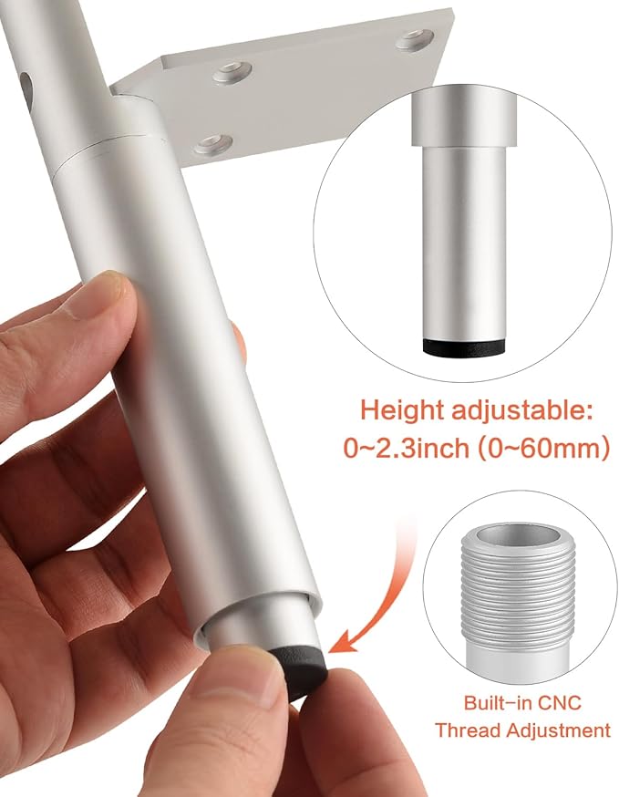 4 Pack Adjustable Cabinet Feet Silver 7.2-9.6 Inch Legs for Furniture Risers Nightstand Legs Replacement Support Feet Table Base Height Extenders Dresser Legs