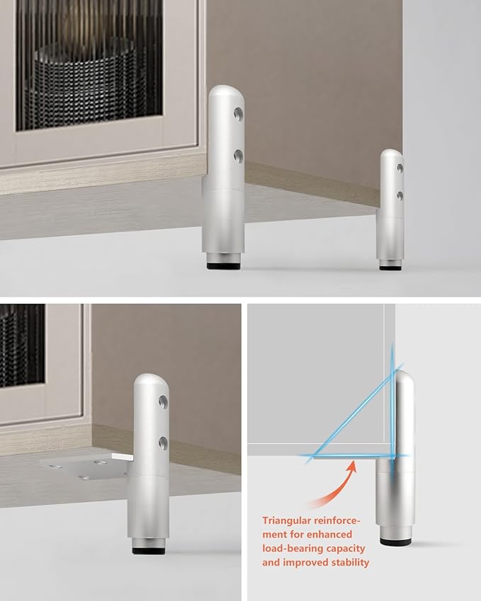 Legs for Furniture Set of 4 Adjustable Metal Feet Silvery 2.1-2.5 Inch End Table Legs Brackets NightStand Legs Risers Coffee Table Base Support Feet