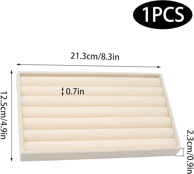 Velvet Jewelry Organizer Trays Beige Stackable Jewelry Storage Display Tray with Removable Dividers, 8 Rolls