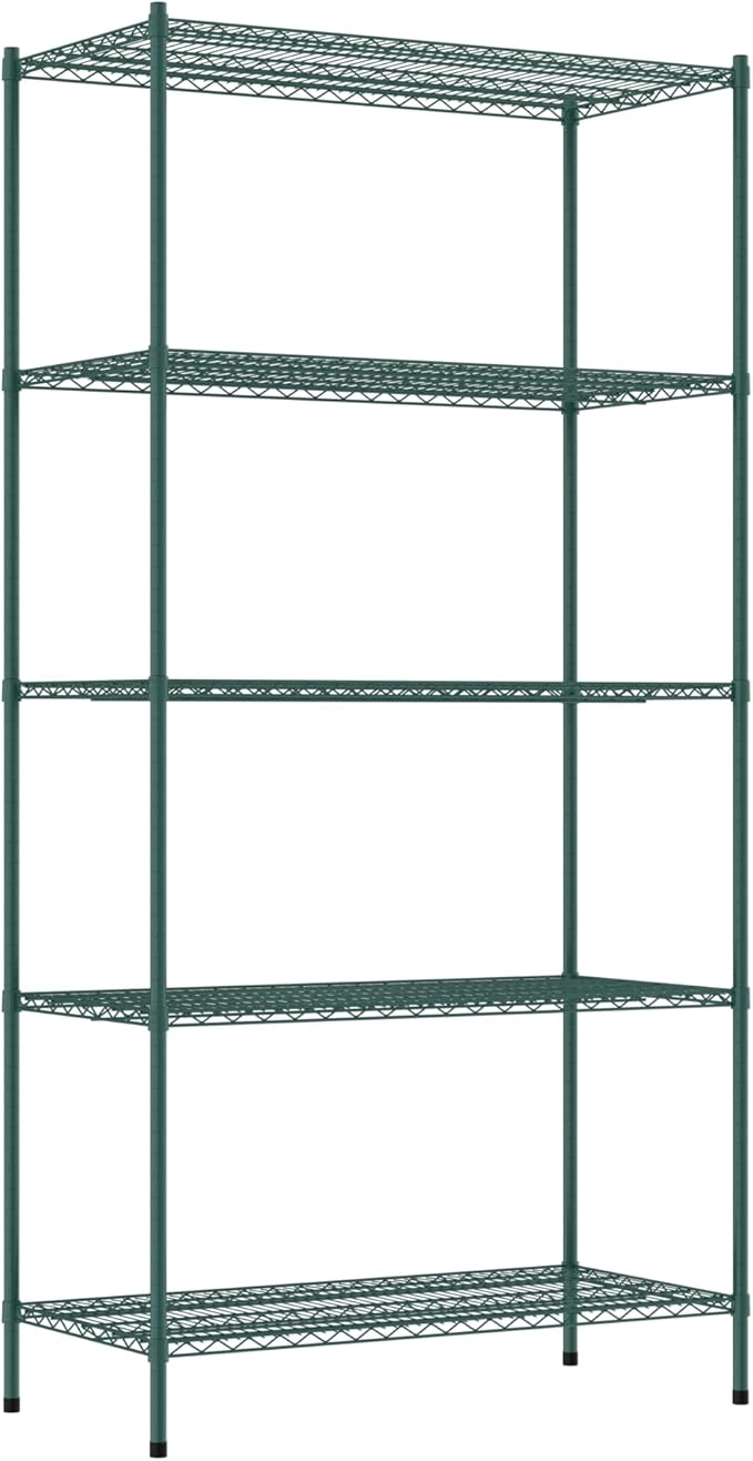 Commercial NSF Listed Green Epoxy Stationary Wire Shelving Kit 24" x 48" x 96", with 5 Shelves Perfect for Warehouse, Walk-in Refrigerator, Freezer, Grocery Store, Restaurant, Dishroom