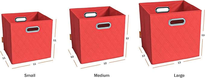 FH Group JIAessentials 13" Faux Leather Foldable Storage Cube Bins Set of 2 – Red Diamond Patterned Organizers with Handles for Closet & Shelves