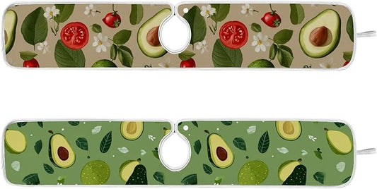 2 PCS Kitchen Sink Splash Guard 30 Inch Faucet Mat for Kitchen Sink Bathroom Sink Faucet Absorbing Drip Drain Mat Pad Microfiber Soft Washable Green Avocado Tomato Leaves