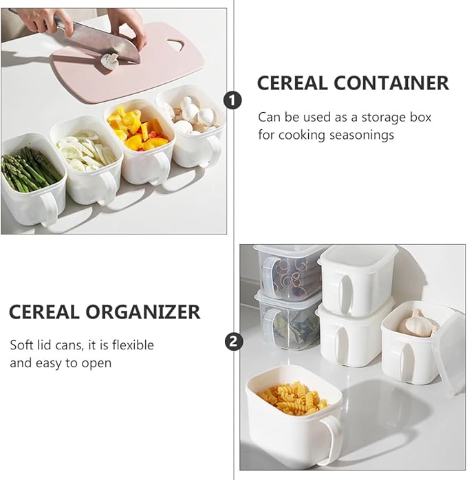 Cabilock 2Pcs Plastic Food Containers with Handle and Lid Small Cereal Storage Canisters Airtight Kitchen Food Organizer in Refrigerator Random Color Random Color
