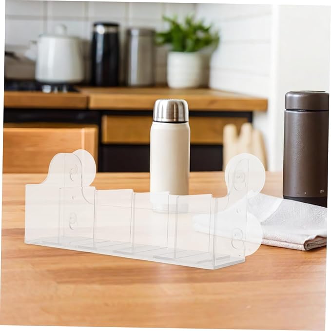 Cabilock Suction Cup Fridge Organizer with Adjustable Dividers 5-Compartment Drink Holder Shelf for Refrigerator Door Storage Space-Saving Kitchen Beverage Rack