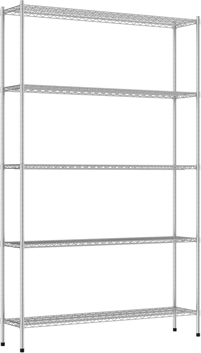Commercial NSF Listed Chrome Stationary Wire Shelving Kit 14" x 60" x 96", with 5 Shelves Perfect for Warehouse, Walk-in Refrigerator, Freezer, Grocery Store, Restaurant, Dishroom