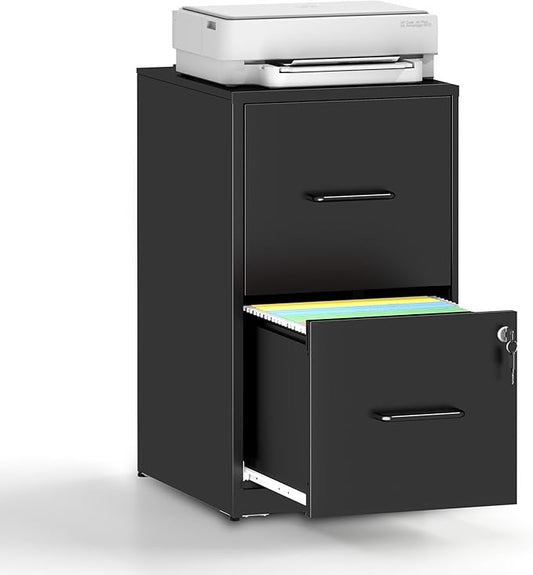 2 Drawer File Cabinet,Vertical Filing Cabinets for Home Office,Metal Steel Storage Cabinet for Letter/Legal Size File,Assembly Required(Black)