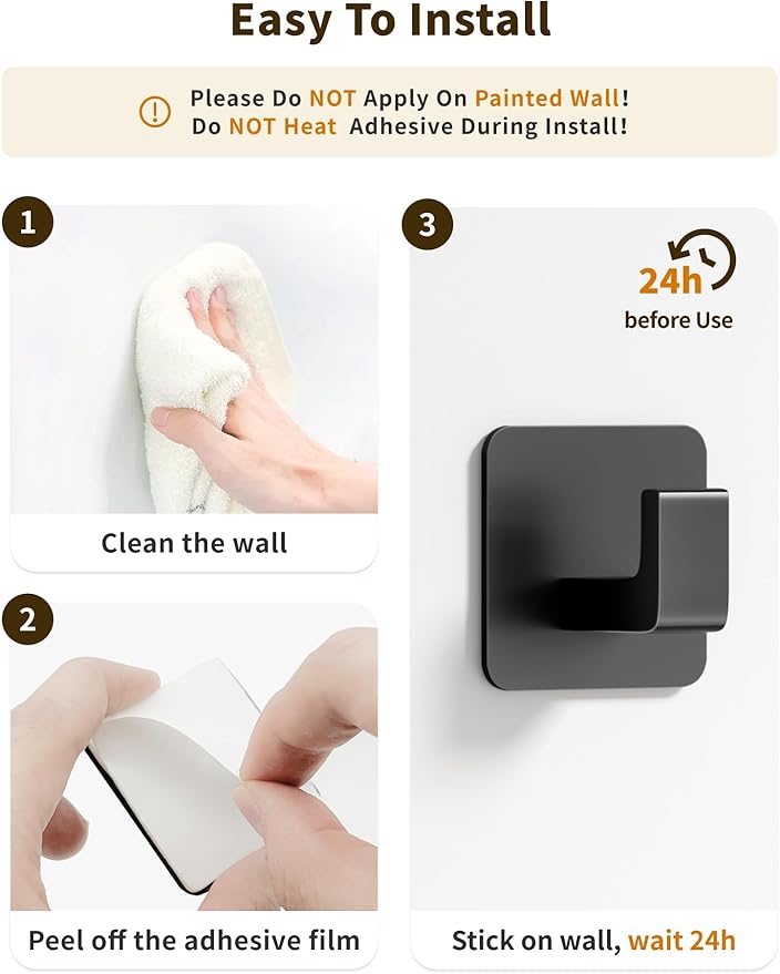 GWAAZXGZ Square Self Adhesive Towel Hooks - 2 Pack Matte Black Metal Hooks, Right-Angle Design for Towels, Robes & Hats, Organize Bathroom, Kitchen, Entryway, Doors, Cabinets on Smooth Surfaces