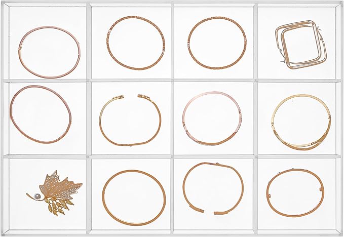 Large Clear Jewelry Organizer Display Tray, Storage Case for Rings, Earrings, Necklaces, Acrylic Drawer Organizer Trays (12 Grids)