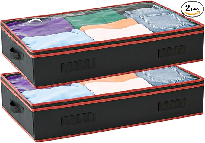 DORINT 6 Inches Under Bed Storage Containers with Clear Lids | Pack of 2 Underbed Shoe Storage Foldable Clothes Organizer Bins for Blankets, Pillows, Sturdy Handles, Dustproof, & Seasonal Items