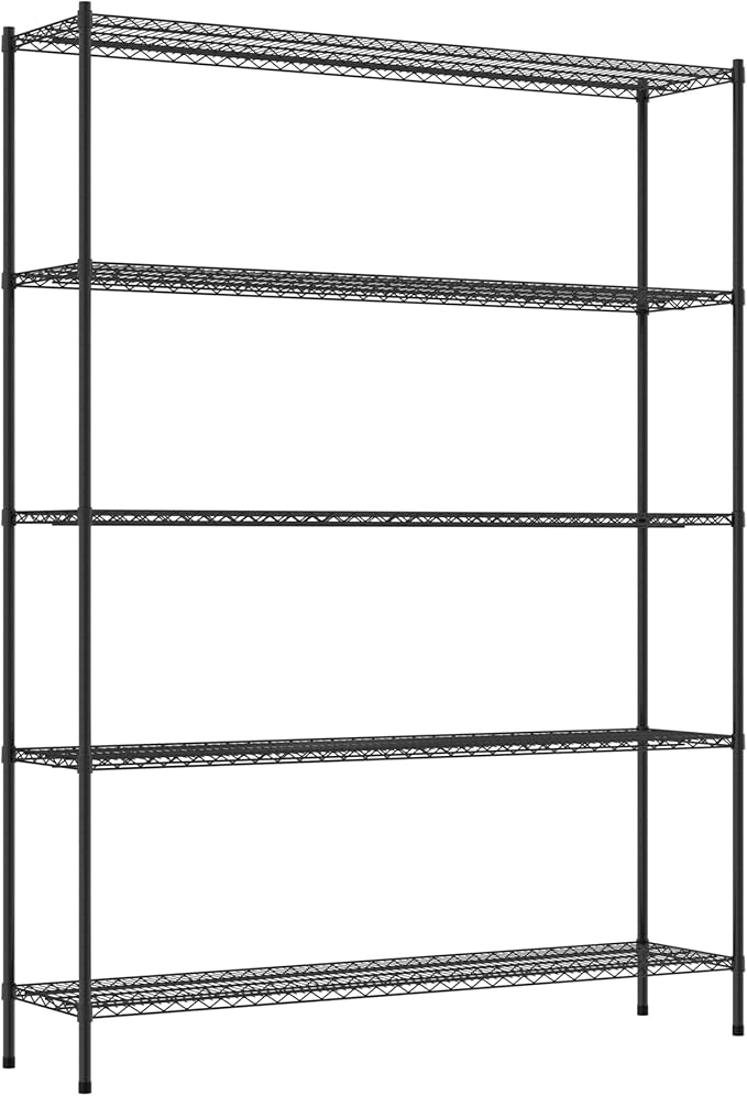 Commercial NSF Listed Black Epoxy Stationary Wire Shelving Kit 18" x 72" x 96", with 5 Shelves Perfect for Warehouse, Walk-in Refrigerator, Freezer, Grocery Store, Restaurant, Dishroom