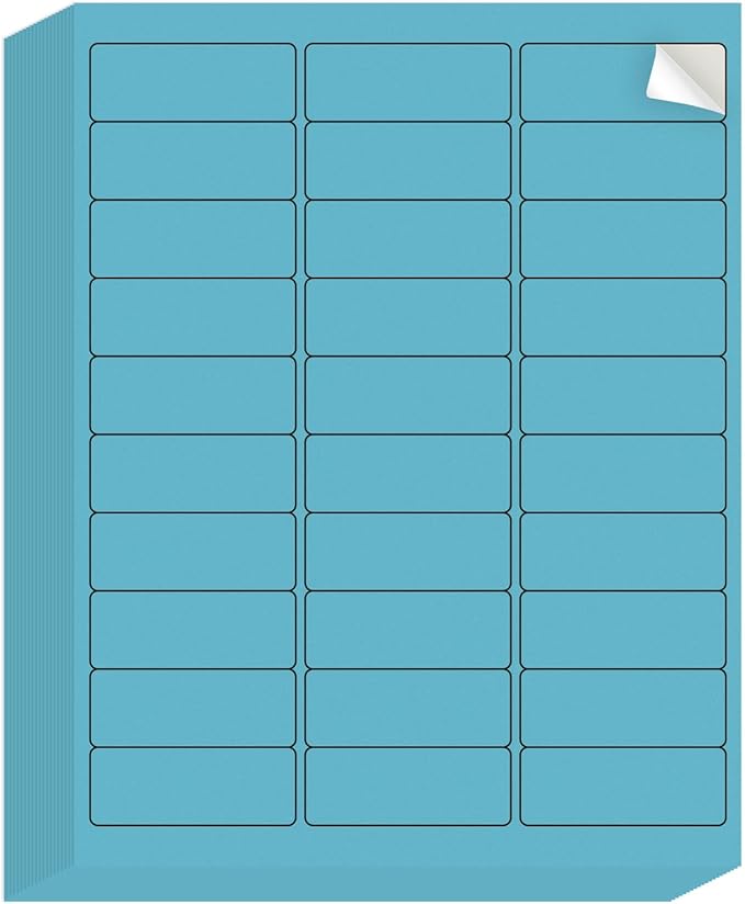 YEGAWEN -1" x 2-5/8" Address Labels- Neon Color Stickers for Laser/Inkjet Printer mailing Labels 8.5"×11"-Lake Blue