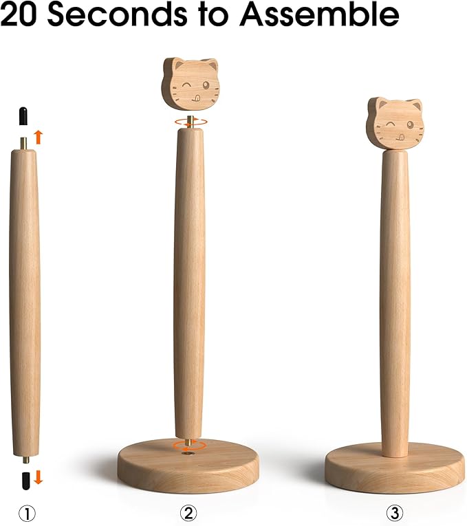 Cute Wooden Paper Towel Holder Stand - Kitchen Paper Hanger Rack Bathroom Towel Roll Stand Organizer Simply Standing Countertop Paper Roll Holder, Cat