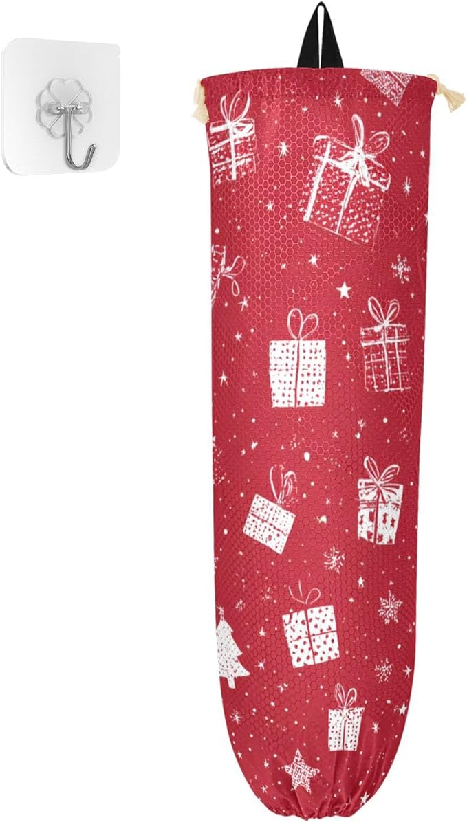 Plastic Bag Holder Wall Mount Grocery Bag Shopping Bag Storage Holder Organizer Dispenser with Adhesive Hook,for Kitchen Bathroom Home Decor 9x22 Inches Christmas Persent Stars23