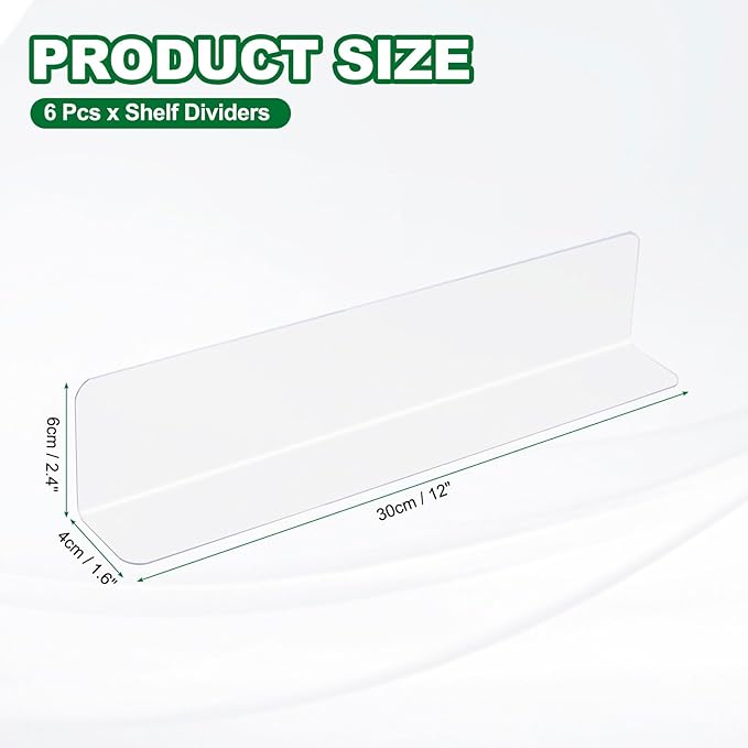 uxcell 6pcs Clear Shelf Dividers, 12"x2.4" Plastic L-Shaped Shelf Separator, Transparent Organizer Divider for Supermarket Store Commodity Classification