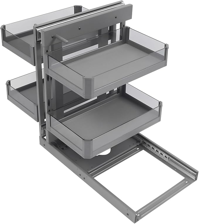 Bepritm 2-Tier Blind Corner Cabinet Organizer, Left/Right Pull-Out with 4 Adjustable Baskets, Soft-Close Mechanism, Chrome Magic Corner Swing Tray for Kitchen Storage(Deluxe Glass Style)