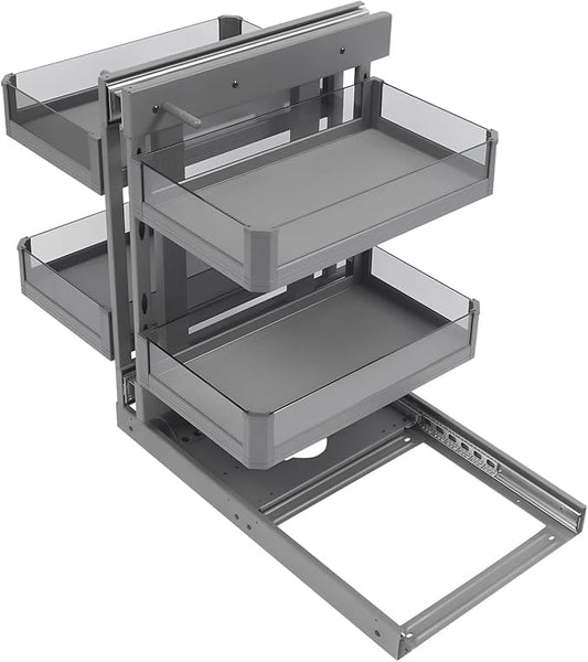 Bepritm 2-Tier Blind Corner Cabinet Organizer, Left/Right Pull-Out with 4 Adjustable Baskets, Soft-Close Mechanism, Chrome Magic Corner Swing Tray for Kitchen Storage(Deluxe Glass Style)