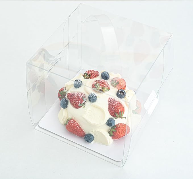 20 Pcs 5x5x4 Inch Clear Cake Boxes with Handle & Cake Boards, Easy Carrying Plastic Cake Containers, Cake Holder Carriers for Birthday Christmas Birthday Wedding, Party, Gift