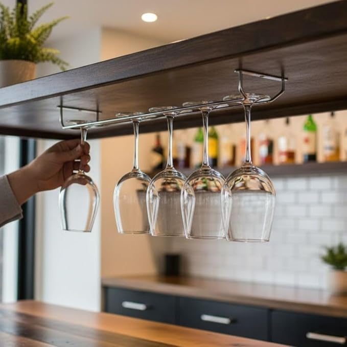 Soro Essentials- 24" Glass Hanging Stemware Rack Chrome Plated Set of 2- Wine Glass Hangers Under Shelf Cabinet Wire Wine Glasses Holder Storage Hanger for Cabinet Kitchen Bar or Home