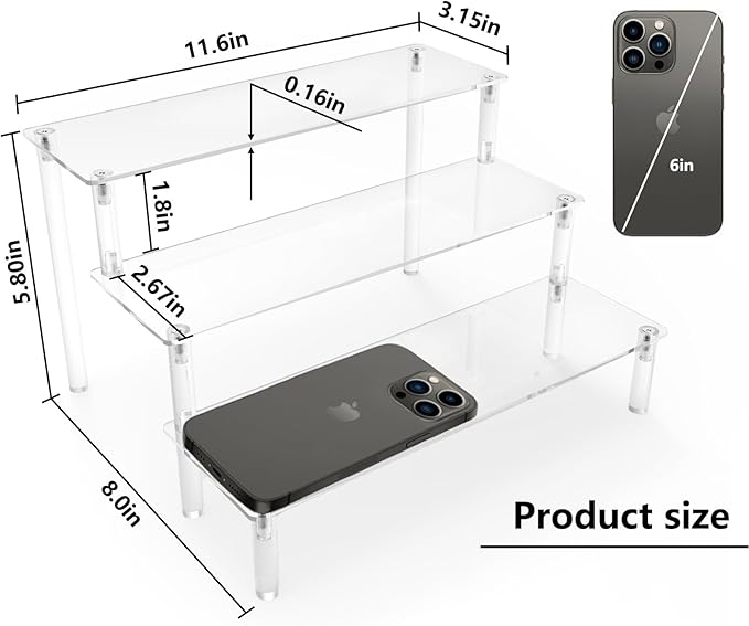 AZEAM Acrylic Display Risers,Clear Acrylic Risers Display Stand Shelf 3 Tiered Cupcake Stand Perfect for Amiibo Funko Pop Figure Desserts Stand Tabletop Perfume Colognes Toys Collections Cosmetic
