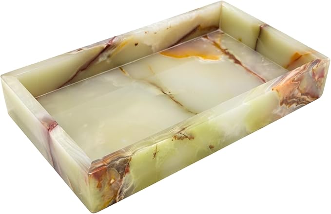 Bey-Berk Ezra Green Onyx Genuine Marble Guest Towel Tray, 9" x 5.75" Bathroom Counter Tray, Luminous Onyx Accent Piece