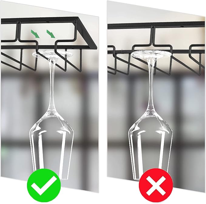Wine Cup Holder Table Decoration Storage Hanger Metal Organizer for Bar Kitchen Stemware Rack Under Cabinet Stainless Steel Hanger Storage Shelf Black (Black, 3 Rows 1 Pack)