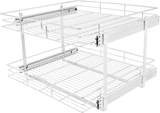 2 Tier Pull Out Cabinet Organizer 24 "W X 22 "D, Double Wire Basket Sliding Shelf, Pull Out Drawer for Kitchen Cabinets, Base Cabinet Organization for Kitchen, Bathroom, Pantry, Chrome (Silver)