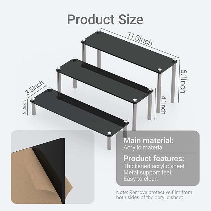 3-Tier Acrylic Display Riser Stand - Clear Organizer for Perfume, Cupcakes, Figures, Desserts, and Party Decoration
