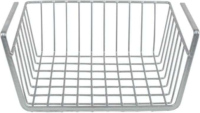 Home Basics Under Shelf Steel Wire Basket Hanging Storage Space Saver Slide-On Basket for Pantry, Cabinets, Closet, Shelves - No Hardware Needed - Silver
