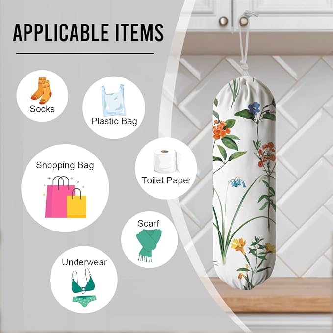 Spring Plastic Bag Holder, Flower Grocery Bags Storage Holder, Grocery Bag Organizer for Home Kitchen Pantry, Kitchen Housewarming Gifts for Women Family Hostess Friends Grandma Mom