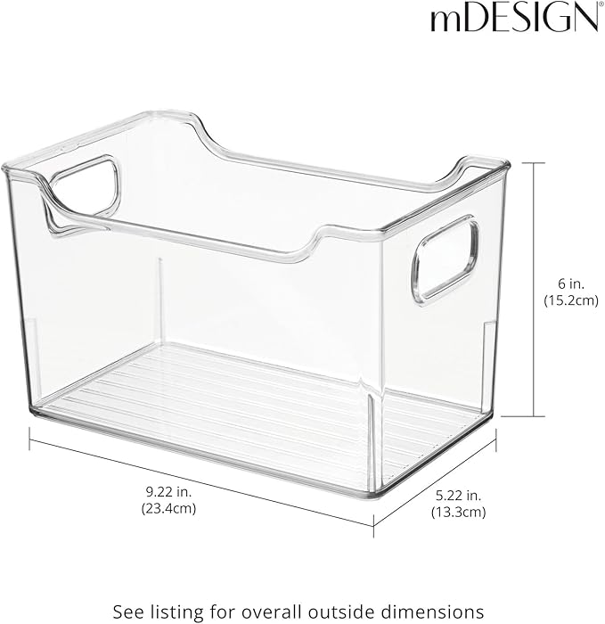 mDesign Deep Plastic Office Storage Bins with Handles for Organization in Filing Cabinet, Closet, or Desk Drawers, Organizer for Notes, Pens, Pencils, and Staples - Ligne Collection - 8 Pack - Clear