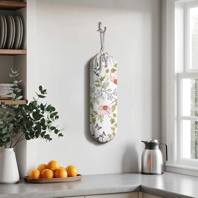Wild Flower Bag Holder, Washable Shopping Bag Holder, Cute Plastic Bags Dispenser Holders, Kitchen Essentials, Kitchen Housewarming Gifts for Women Family Friends Grandma Mom