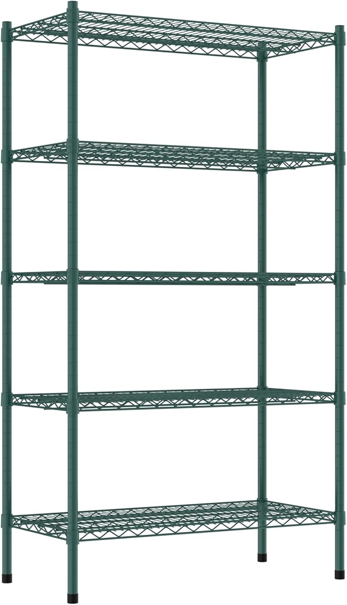 Commercial NSF Listed Green Epoxy Stationary Wire Shelving Kit 18" x 36" x 64", with 5 Shelves Perfect for Warehouse, Walk-in Refrigerator, Freezer, Grocery Store, Restaurant, Dishroom