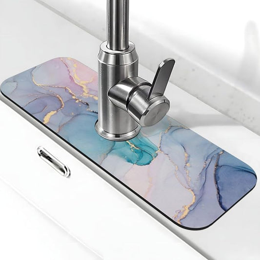 Colorful Marble Abstract Kitchen Sink Splash Guard Faucet Mat Super Absorbent Fast Drying Mat Sink Gadgets-Fast Drying Pad Sink Mat For Kitchen Bathroom (15" X 5.5" )