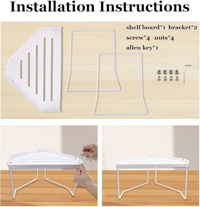 1 PCS Corner Cabinet Organizer Shelf - Set of 1 Kitchen Counter Shelves, Stackable & Expandable Storage Rack for Seasoning Storage, for Easy Access to Spices, Herbs & More (White)