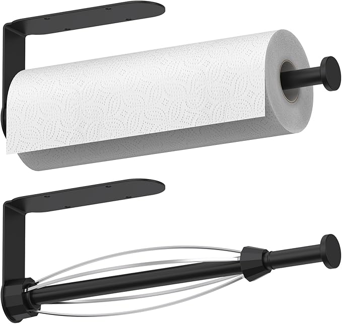 Mbillion Under Cabinet Paper Towel Holder for Kitchen, RV & Camper - Waterproof, Anti-Rust Wall Mount with No Drill Installation, 5.71” Compact Design (Black)