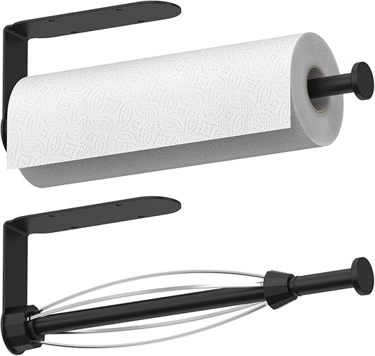 Mbillion Under Cabinet Paper Towel Holder for Kitchen, RV & Camper - Waterproof, Anti-Rust Wall Mount with No Drill Installation, 5.71” Compact Design (Black)