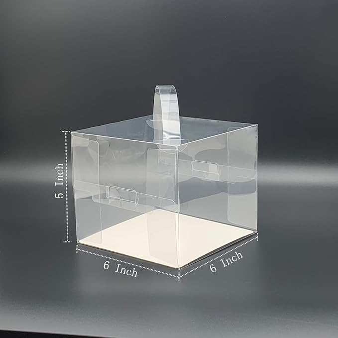 25 Pcs 6x6x5 Inch Clear Cake Boxes with Handle & Cake Boards, Easy Carrying Plastic Cake Containers, Cake Holder Carriers for Birthday Christmas Birthday Wedding, Party, Gift