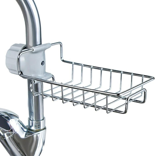 Kitchen Sink Faucet Organizer, Stainless Steel Sink Sponge Holder Around Faucet, Sinks Caddy Organizer, Faucet Storage Rack Sponge, Drying Rack for Kitchen Accessories (COLOR:Silver)