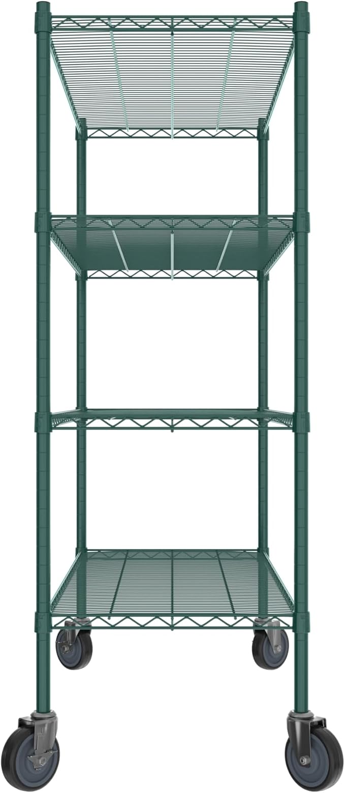 Commercial NSF Listed Green Epoxy Mobile Wire Shelving Kit 21" x 48" x 60", with 4 Shelves Perfect for Warehouse, Walk-in Refrigerator, Freezer, Grocery Store, Restaurant, Dishroom