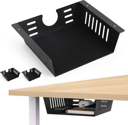 2 Pack Under Desk Shelf - Black Desk Shelf for Office Tables & Workstations（8Inch）