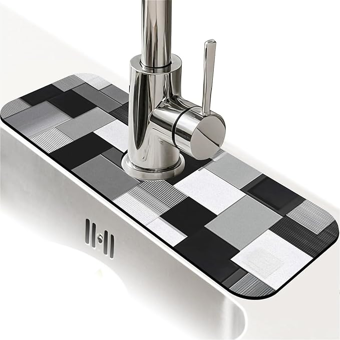 Kitchen Sink Splash Guard，Abstract geometric Faucet Mat Sink Gadgets-Super Absorbent Fast Drying Mat Drip Catcher for Kitchen, Bathroom,Sink Mat, Dish Drying Mat, Bathroom(15" X 5.5" )