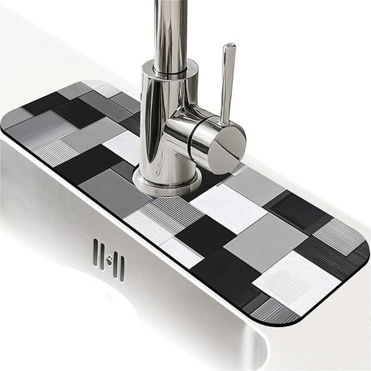 Kitchen Sink Splash Guard，Abstract geometric Faucet Mat Sink Gadgets-Super Absorbent Fast Drying Mat Drip Catcher for Kitchen, Bathroom,Sink Mat, Dish Drying Mat, Bathroom(15" X 5.5" )