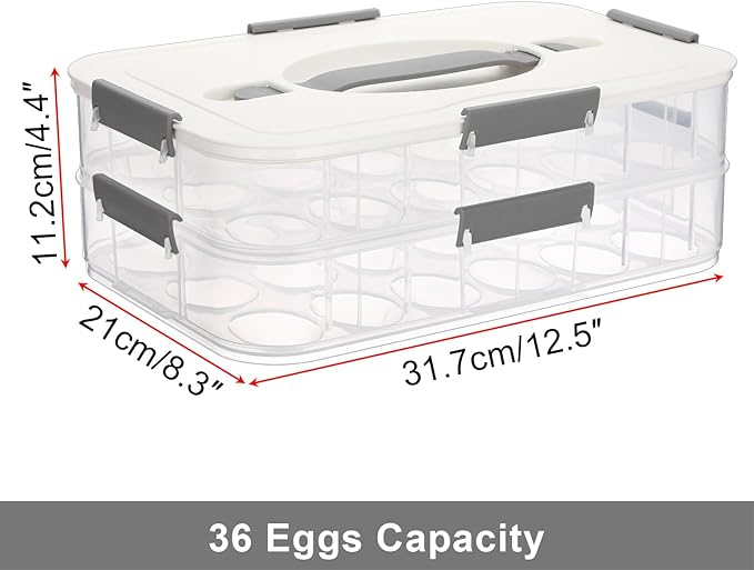 BTSKY Deviled Egg Platter with Lid, 2-Layer 36 Slots Deviled Eggs Carrier, Clear Portable Eggs Holder for Fridge Reusable Deviled Egg Tray Carton Box for Easter and Party Favor (2-Layer, White)