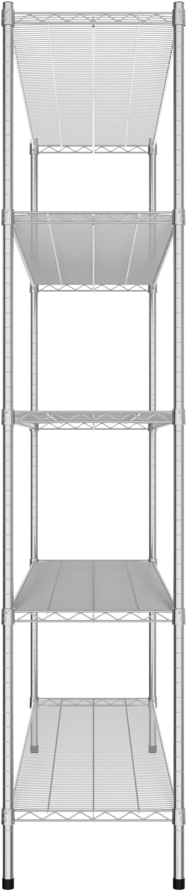 Commercial NSF Listed Chrome Stationary Wire Shelving Kit 18" x 72" x 86", with 5 Shelves Perfect for Warehouse, Walk-in Refrigerator, Freezer, Grocery Store, Restaurant, Dishroom