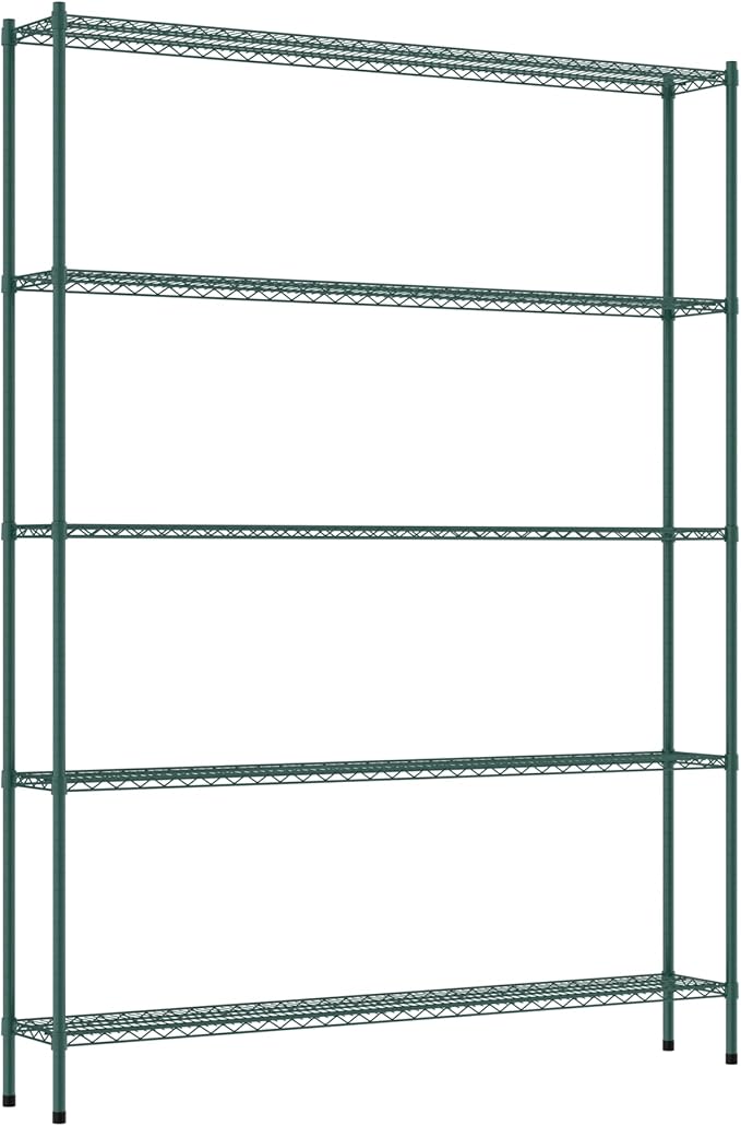 Commercial NSF Listed Green Epoxy Stationary Wire Shelving Kit 12" x 72" x 96", with 5 Shelves Perfect for Warehouse, Walk-in Refrigerator, Freezer, Grocery Store, Restaurant, Dishroom