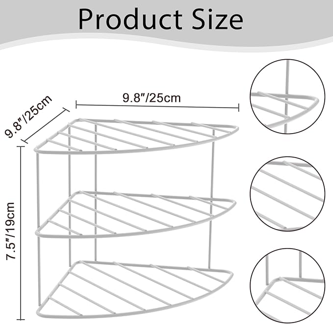 3-Tier Kitchen Details Corner Shelf Organizer | Cabinet & Countertop Storage | Plates | Cups | Bowls (1, White)