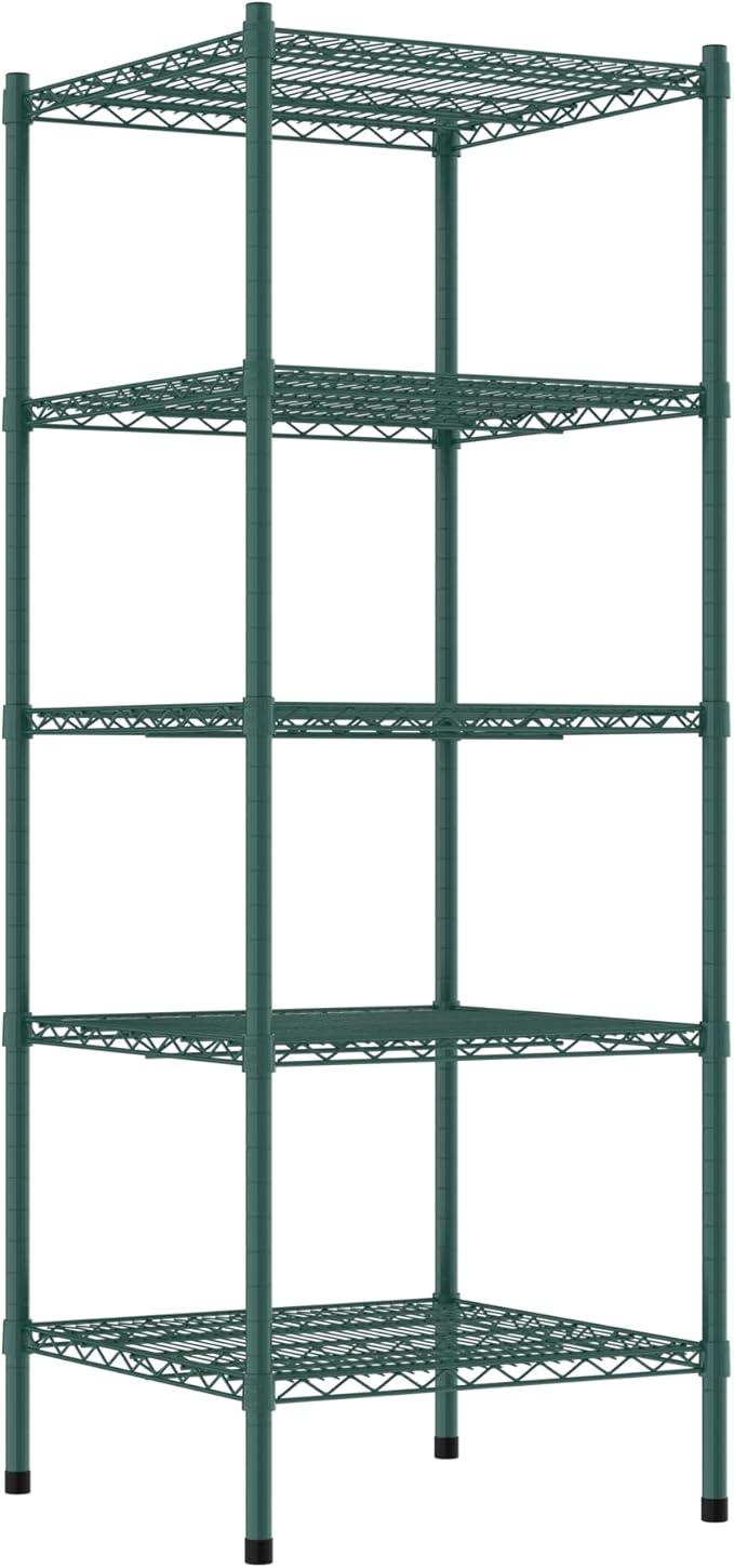 Commercial NSF Listed Green Epoxy Stationary Wire Shelving Kit 24" x 24" x 64", with 5 Shelves Perfect for Warehouse, Walk-in Refrigerator, Freezer, Grocery Store, Restaurant, Dishroom