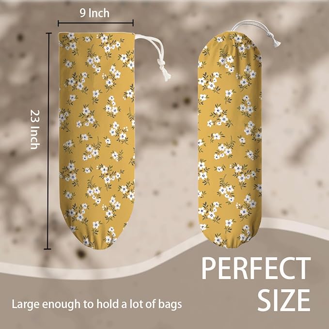 Yellow White Plastic Bags Holder, Garbage Shopping Trash Bags Carrier Organizer, Wall Mount Plastic Bag Organizer Dispenser, Trash Grocery Bag Storage Dispenser, Farmhouse Home Decor for Kitchen