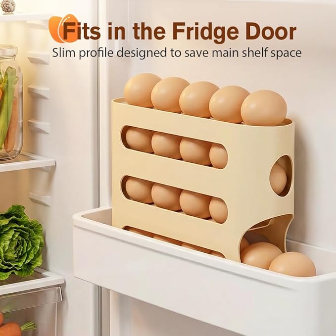 Egg Holder for Fridge, Automatic Rolling Dispenser, Space-Saving Organizer for Refrigerator and Countertop, 30 Large Eggs Capacity (3PCS)